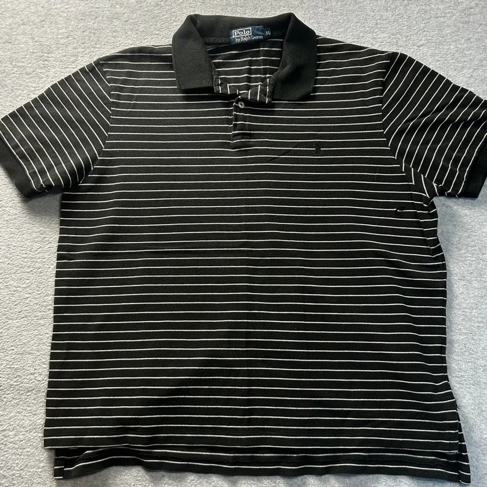 Polo Ralph Lauren Mens XL Black White Striped‎ Polo Shirt Short Sleeve Pique